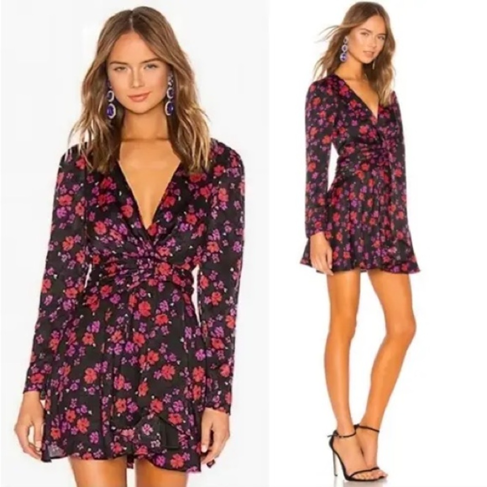 L'Academie Black and Pink Floral Mini Dress